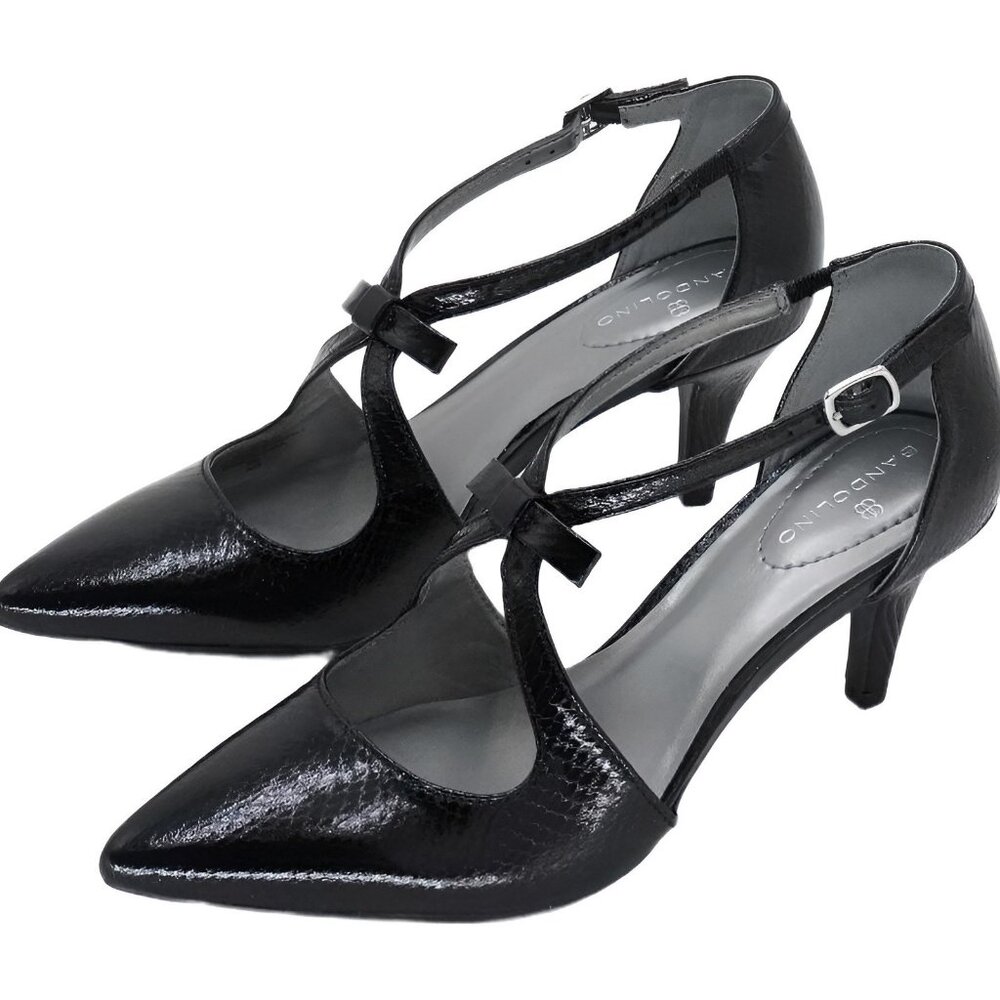 Bandolino Zeffer Strappy Bow Kitten Heel Pump - Black Snake - Women's US 6.5M - Picture 2 of 6